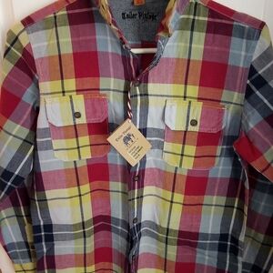 Tailor Vintage Authentic Indian Madras Handwoven Multicolor Plaid Buttondown